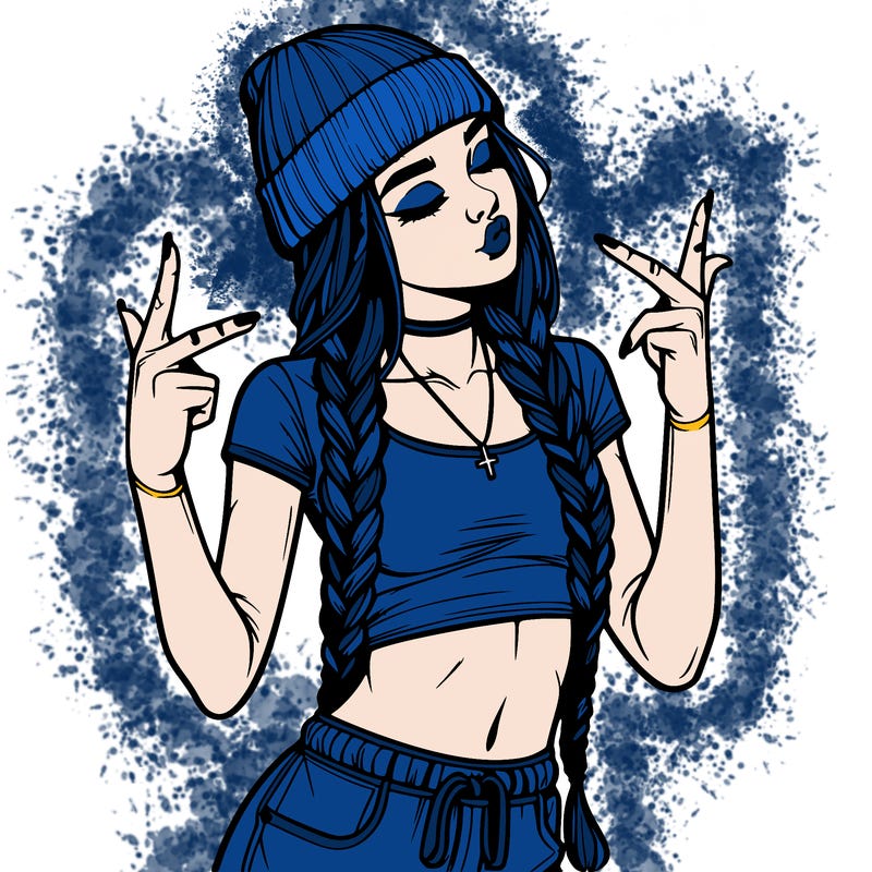 realistic teenage girl with braids and a beanie and crop top doing 🫶🏼