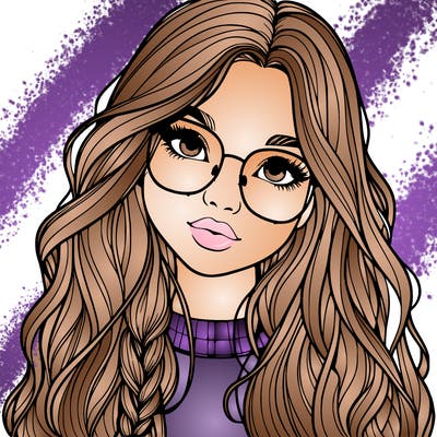 girl with long hair and freckles and glasses realistic