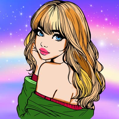 realistic girl with bangs looking over her shoulder