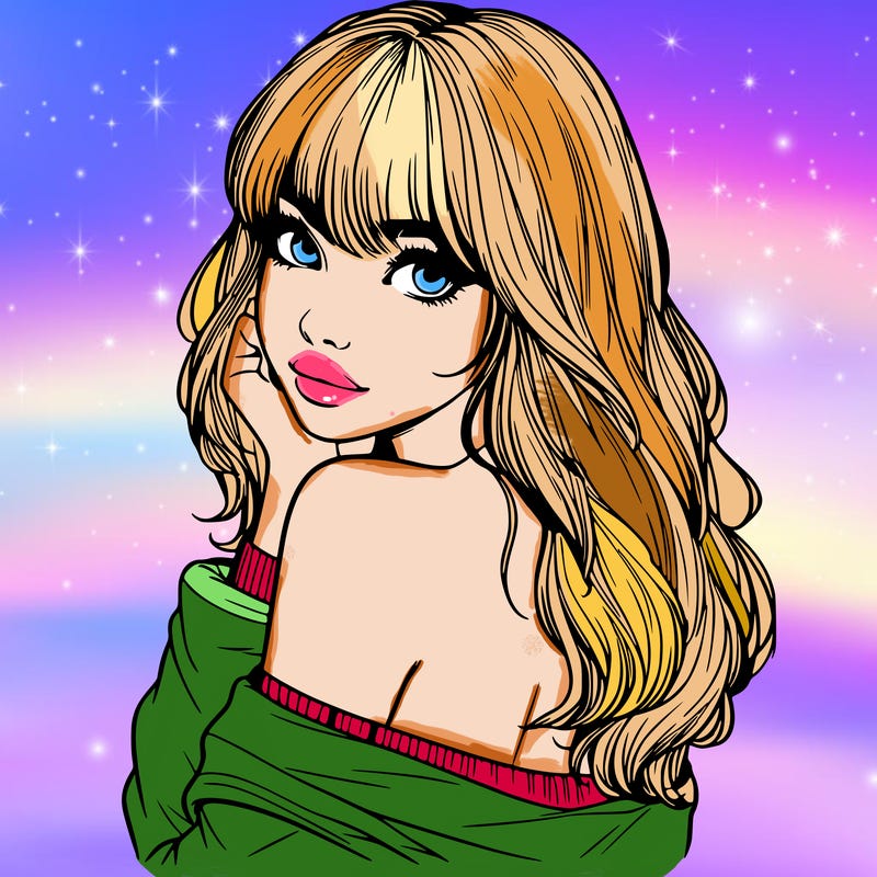 realistic girl with bangs looking over her shoulder