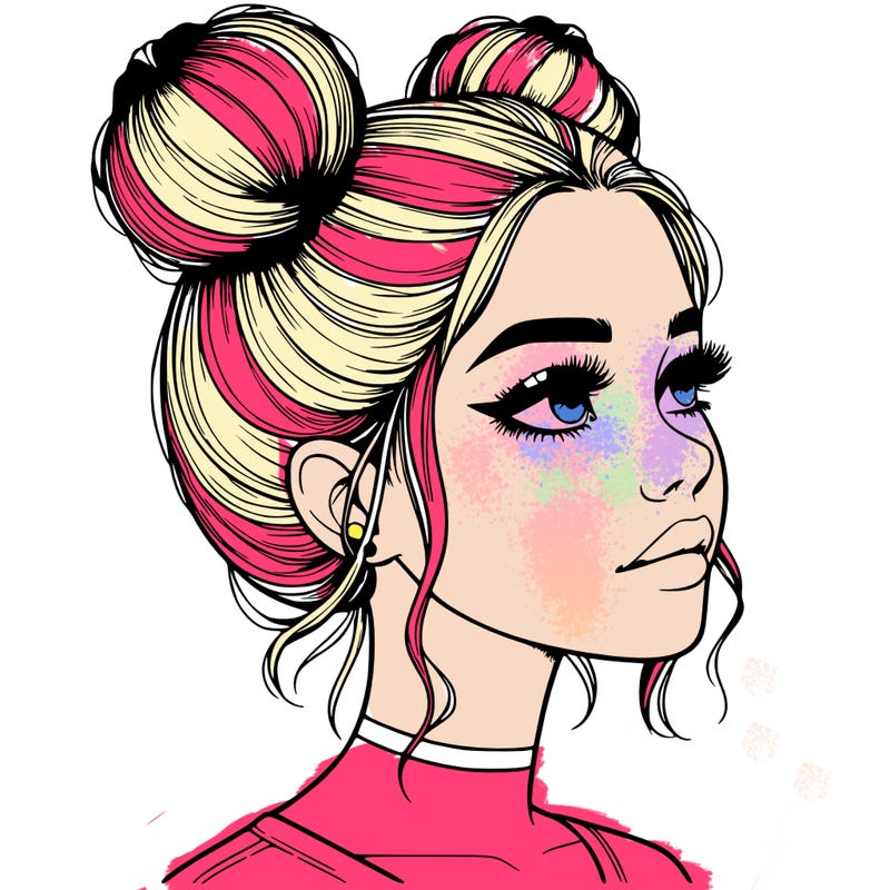 realistic girl with buns on the top of her head