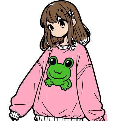 girl wearing frogging sweatshirt