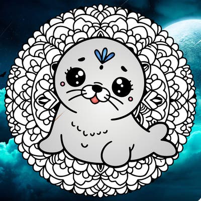 a cute baby seal mandala