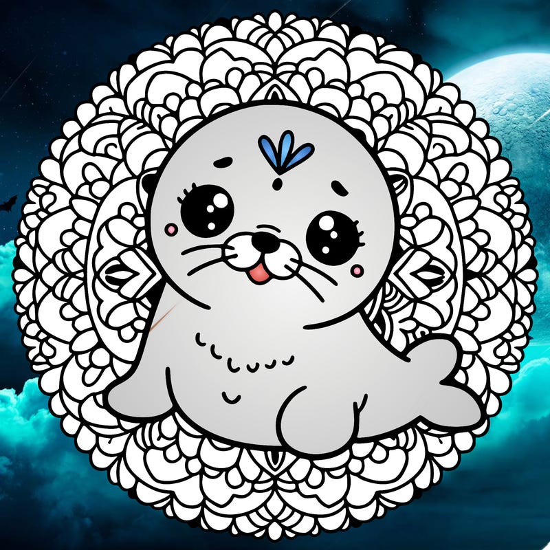 a cute baby seal mandala