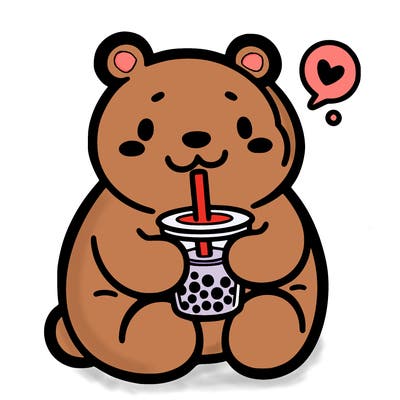 bear drinking boba tea