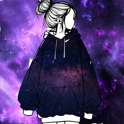 realistic girl with a oversized sweatshirt on and a bun