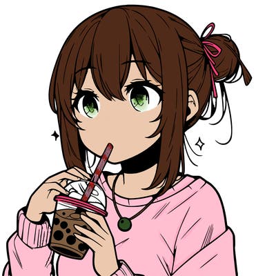 manga character drinking boba