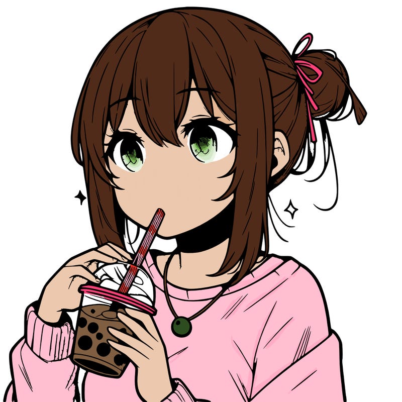 manga character drinking boba