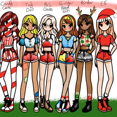 a group of girls wearing crop tops and shorts