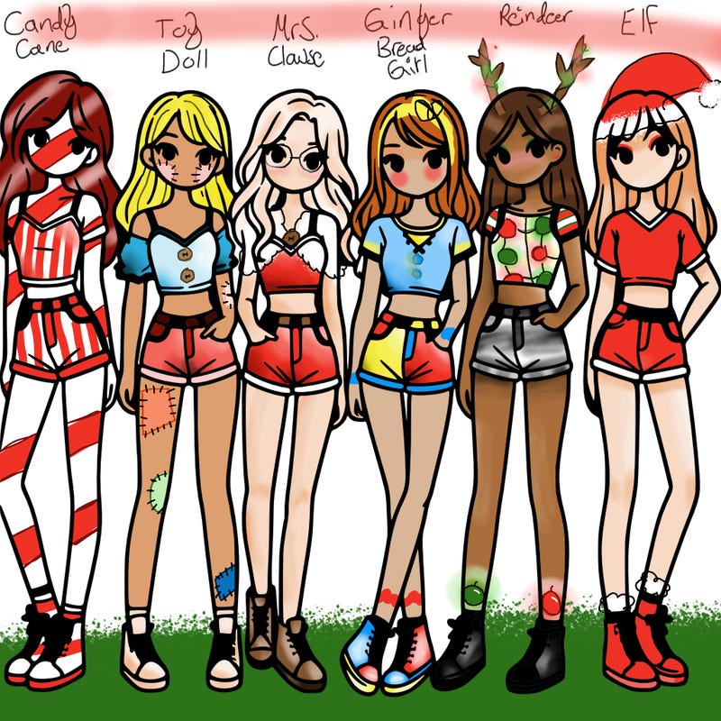 a group of girls wearing crop tops and shorts