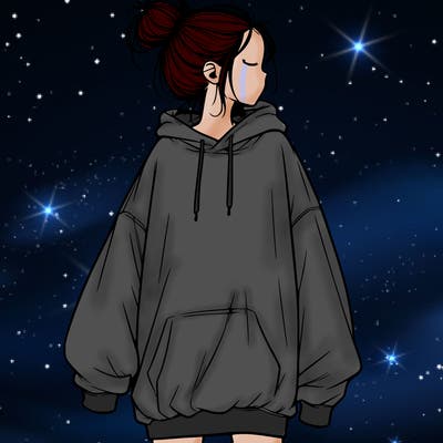 realistic girl with a oversized sweatshirt on and a bun