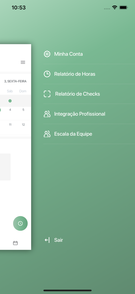 Seitennavigationsmenü der DoctorID App mit Optionen für medizinisches Schichtmanagement