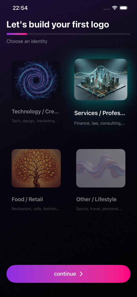 Logo Maker - AI Design - Choosing a business category for AI logo design in the Logo Maker app