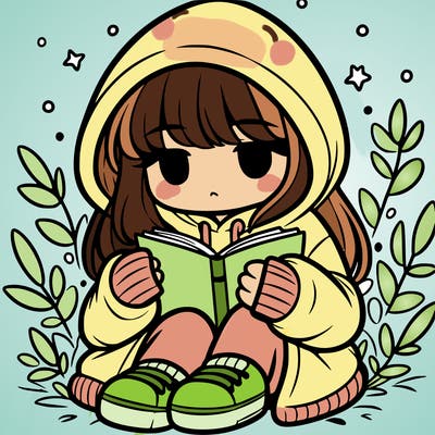 girl in oversized hoodie reading a book