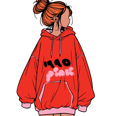 realistic girl with a oversized sweatshirt on and a bun
