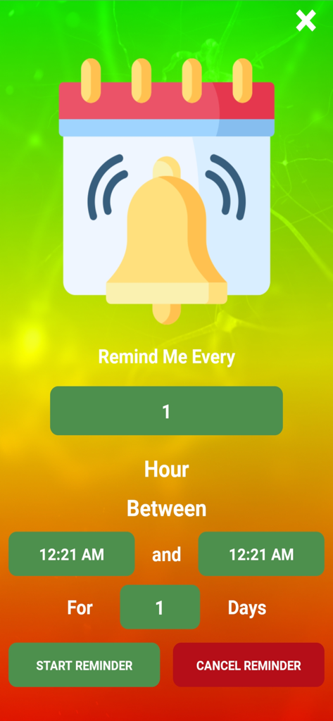Neuro580 app interface showing reminder settings with a calendar and bell icon for scheduling mental nutrition sessions