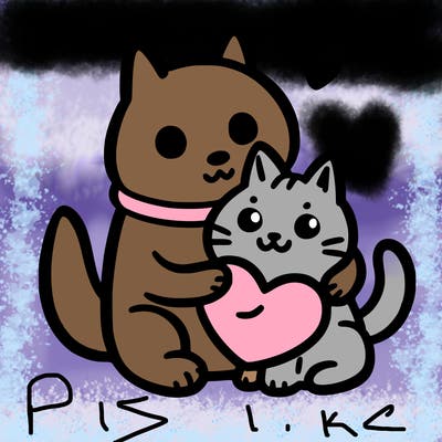 doge hugging a katten holding a heart