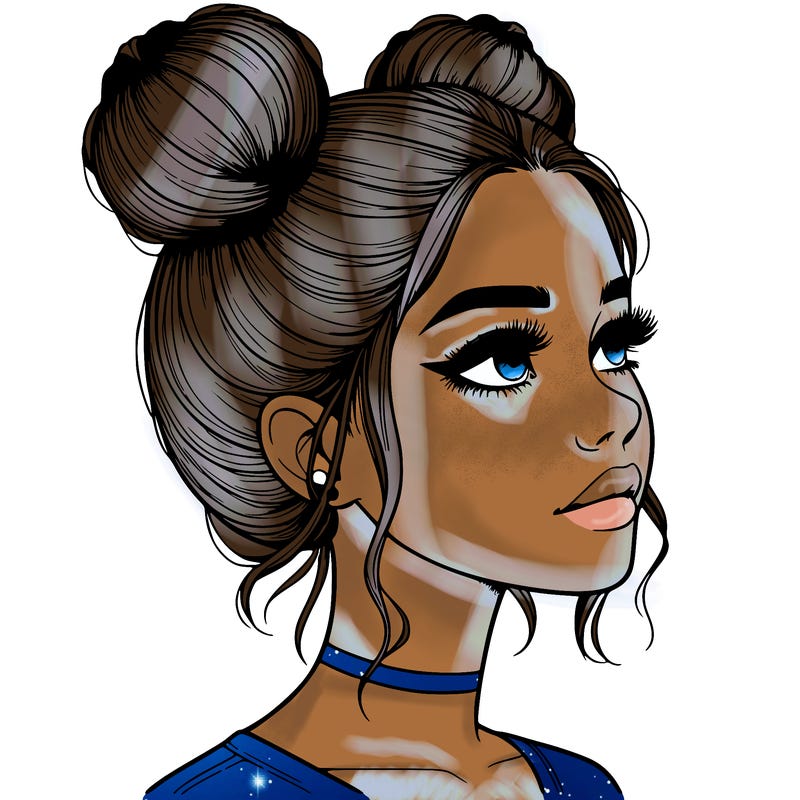 realistic girl with buns on the top of her head