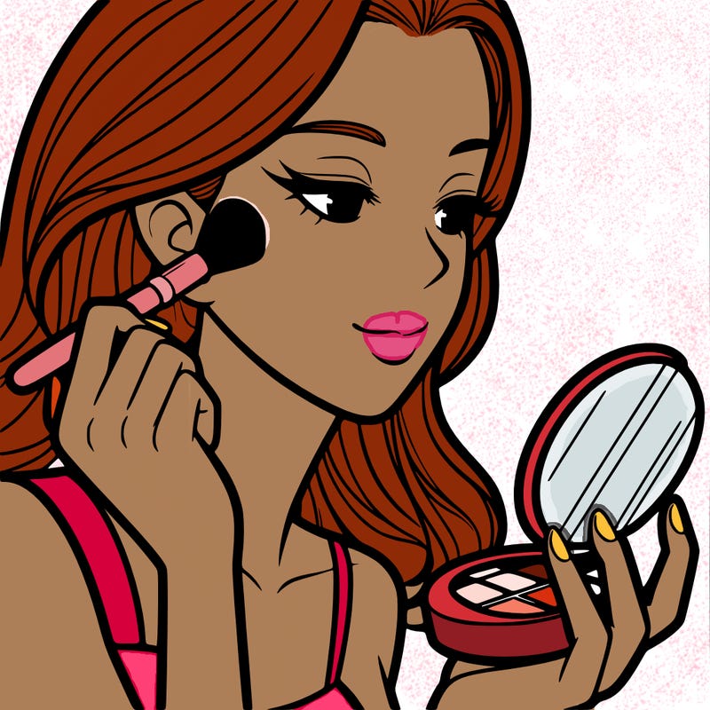 little girl putting on makeup