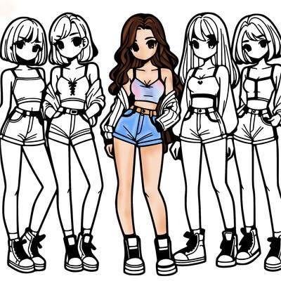a group of girls wearing crop tops and shorts