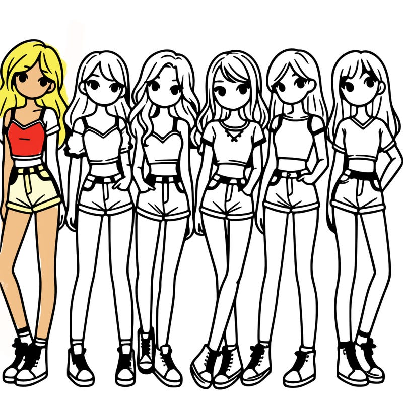 a group of girls wearing crop tops and shorts