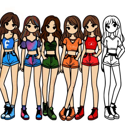 a group of girls wearing crop tops and shorts