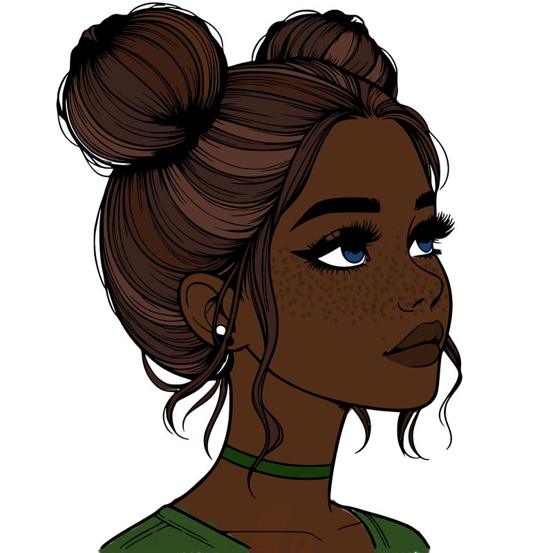 realistic girl with buns on the top of her head