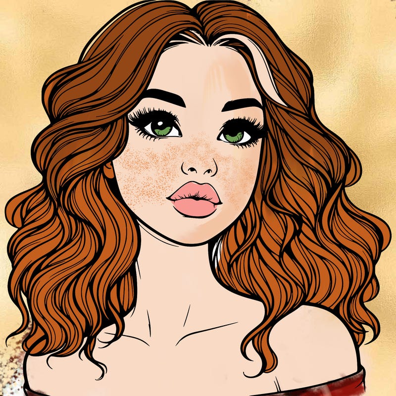 realistic girl with wavy hair and lips