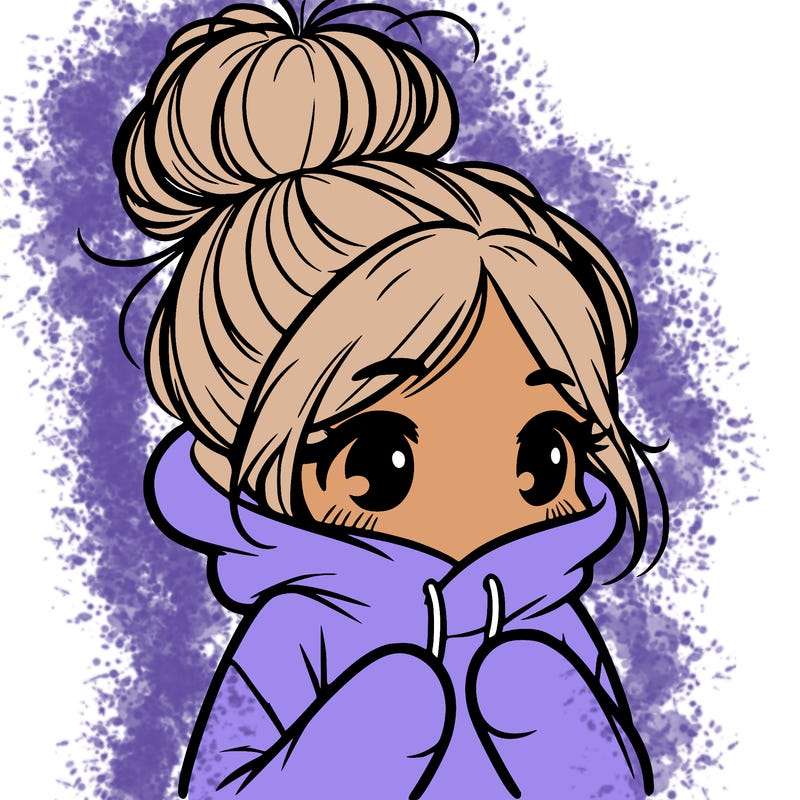 shy girl in big hoodie with messy bun