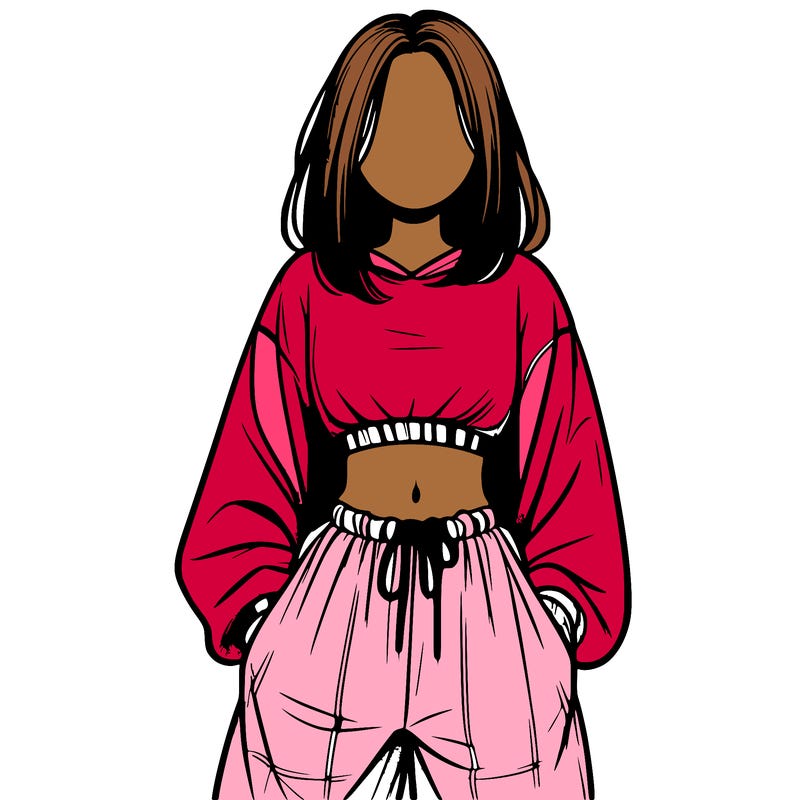 realistic girl faceless with baggy pants and a crop top