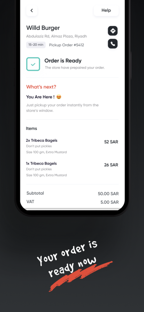 Skip App - Skip App interface showing an order ready for pickup notification