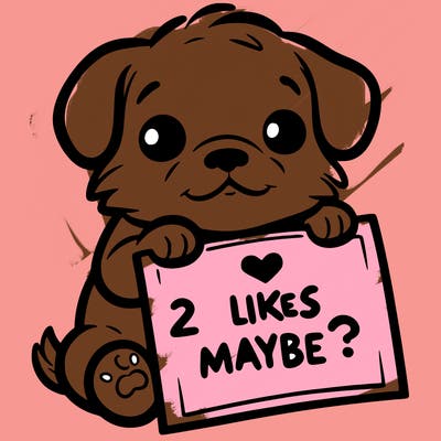 a puppy holding a sign that says 2 likes maybe?