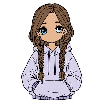 a realistic girl with a oversized hoodie and she has braids