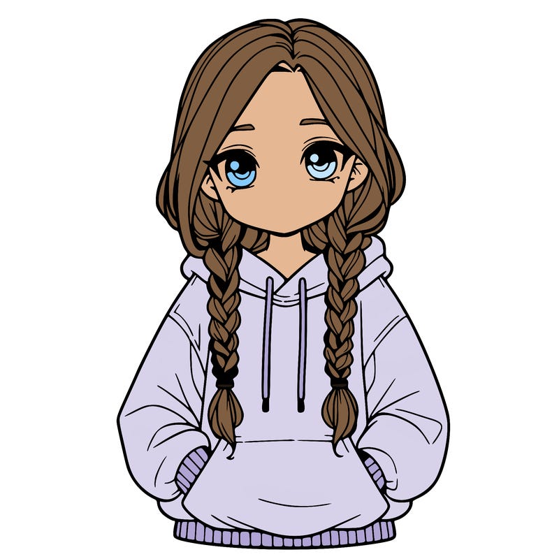 a realistic girl with a oversized hoodie and she has braids