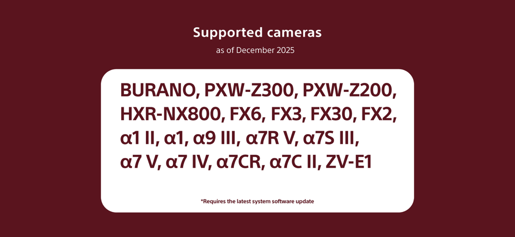 Sony | Monitor & Control - BURANO や Alpha シリーズモデルを含む、Monitor & Control アプリに対応した Sony カメラのリスト。