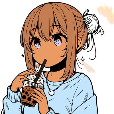 manga character drinking boba