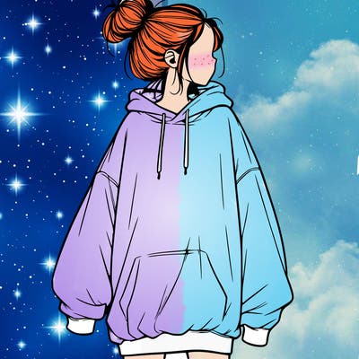 realistic girl with a oversized sweatshirt on and a bun