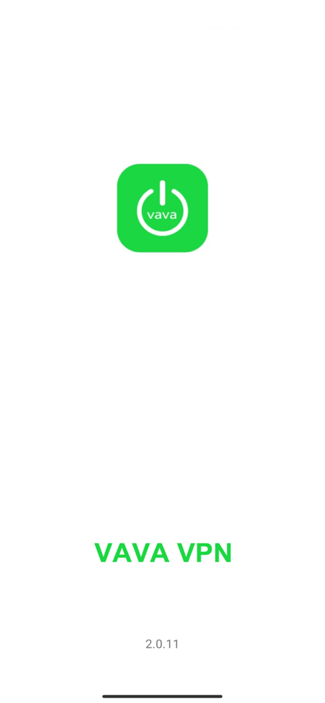Vava VPN - Pantalla de presentación de la aplicación Vava VPN con el logo del ícono de poder verde y el texto VAVA VPN