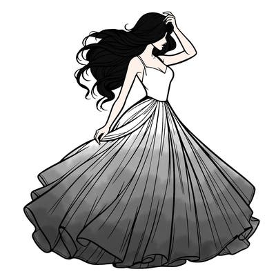 realistic woman with dress flowing in the wind