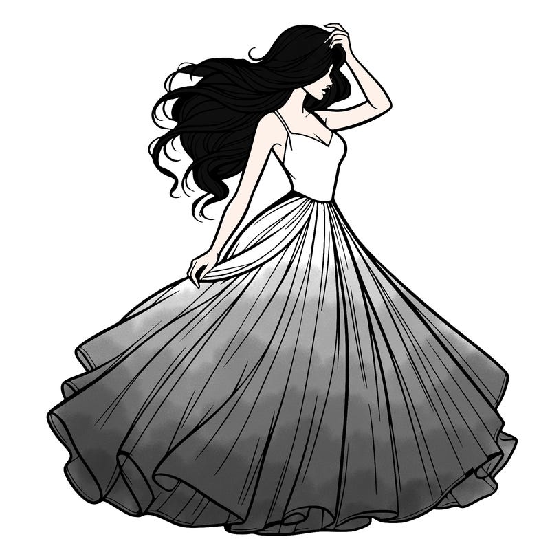 realistic woman with dress flowing in the wind