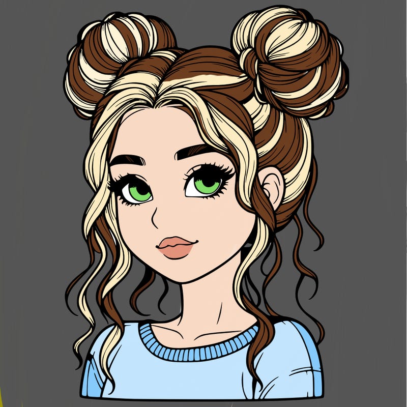realistic girl with two buns in her hair