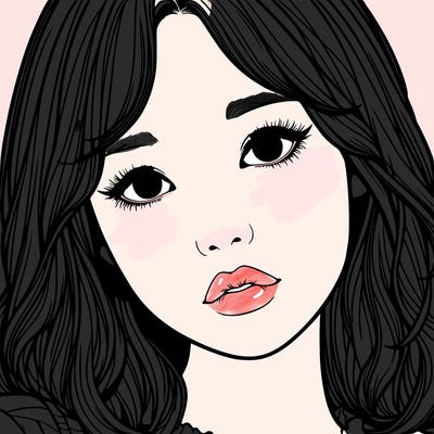 realistic korean girl with in my eyes and filled lips