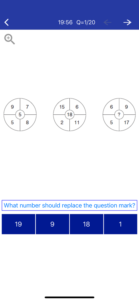 IQ Test & Training - A numerical logic puzzle screen from the IQ Test and Training mobile application.