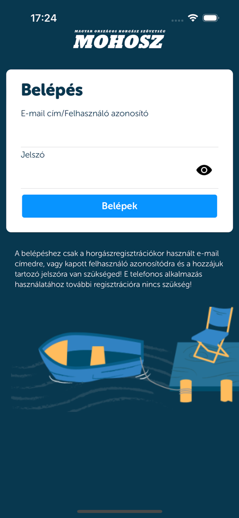Login interface for the HORGASZ mobile app with email and password input fields