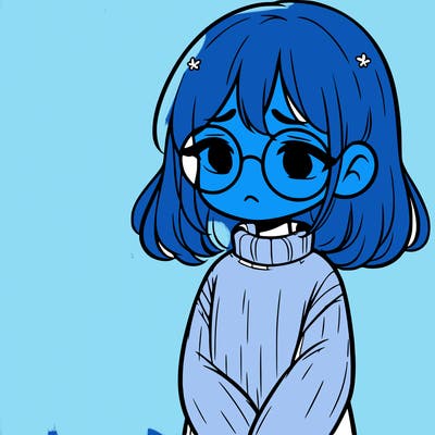 sad girl with glasses in a sweater