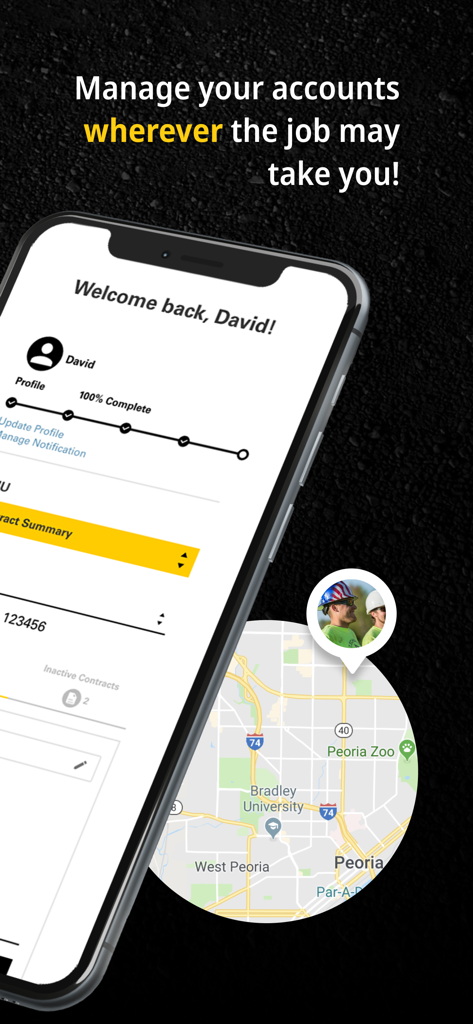 MyCatFinancial - MyCatFinancial mobile app dashboard for managing equipment finance accounts from the job site