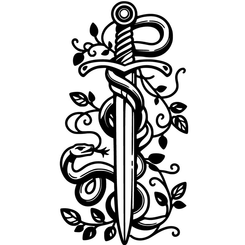 sword with vines and snake wrapping around