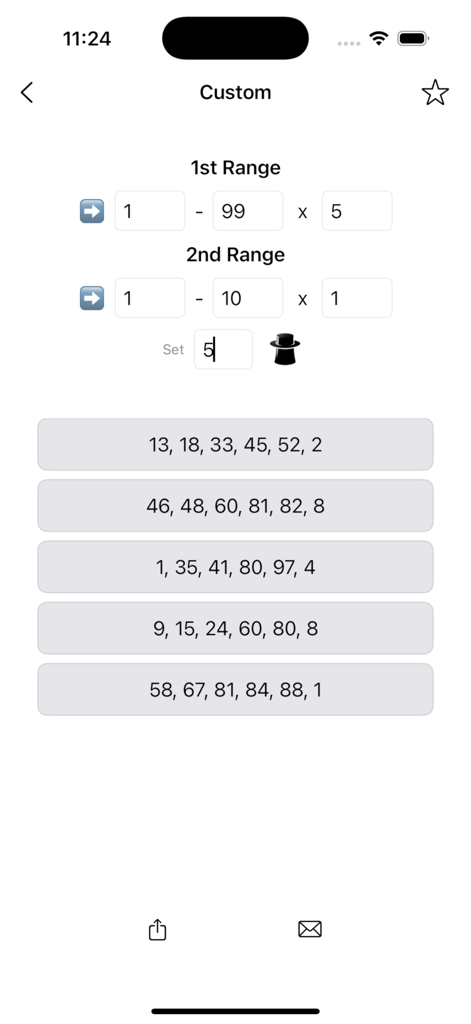 Pick Your Lucky Numbers - Interface of the Pick Your Lucky Numbers app showing custom settings to generate random lottery numbers