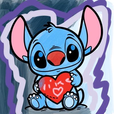 stich holding a heart