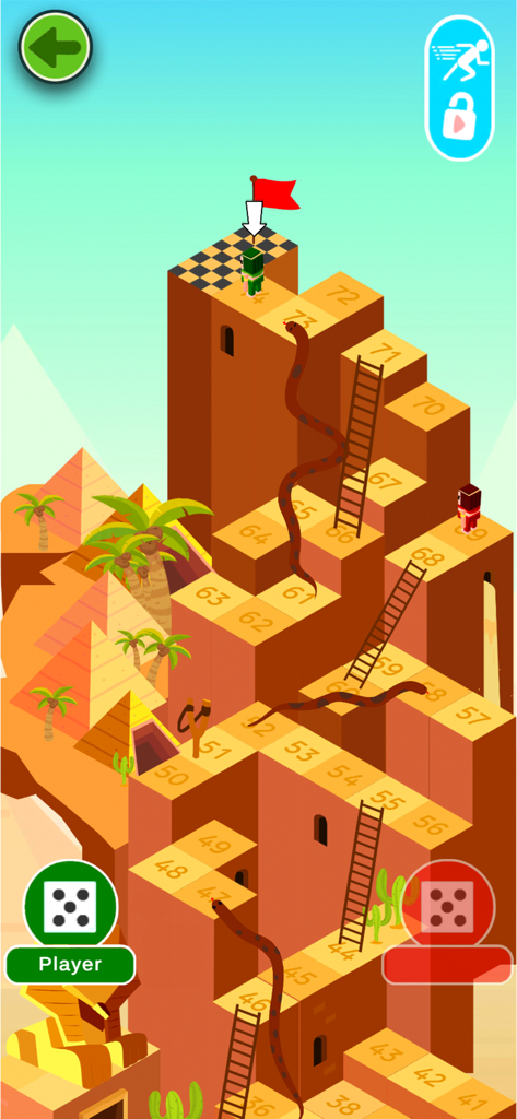 Snakes and Ladders Multiplayer - Jogo de tabuleiro multijogador Cobras e Escadas com gráficos 3D e tema de deserto.